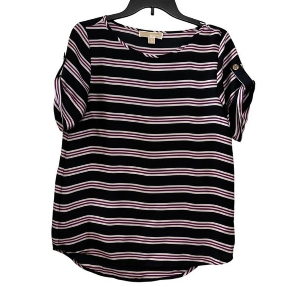 Michael‎ Kors Women's Blouse Sz 6 Striped Chiffon Short Sleeve Dressy Top